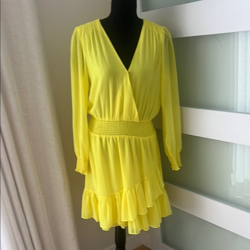Vince Camuto Yellow V-Neck Bishop Sleeve Sundress Small